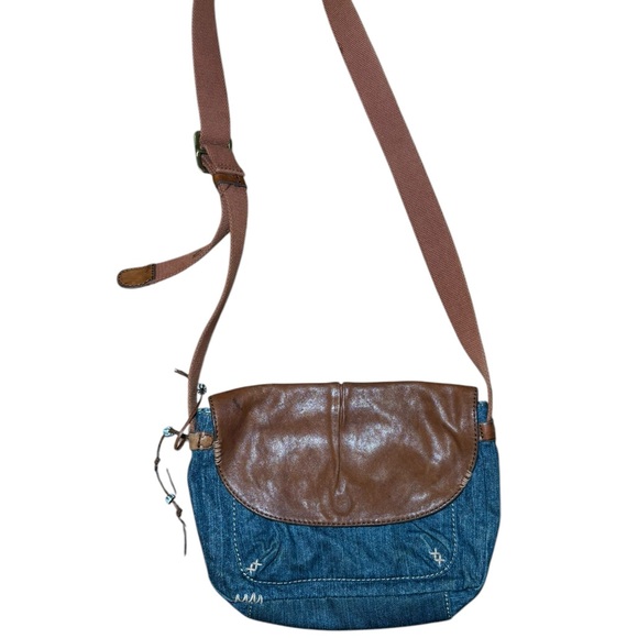 Vintage Lucky Brand Y2K Denim Purse Leather Patch Adjustable Strap - Picture 2 of 11